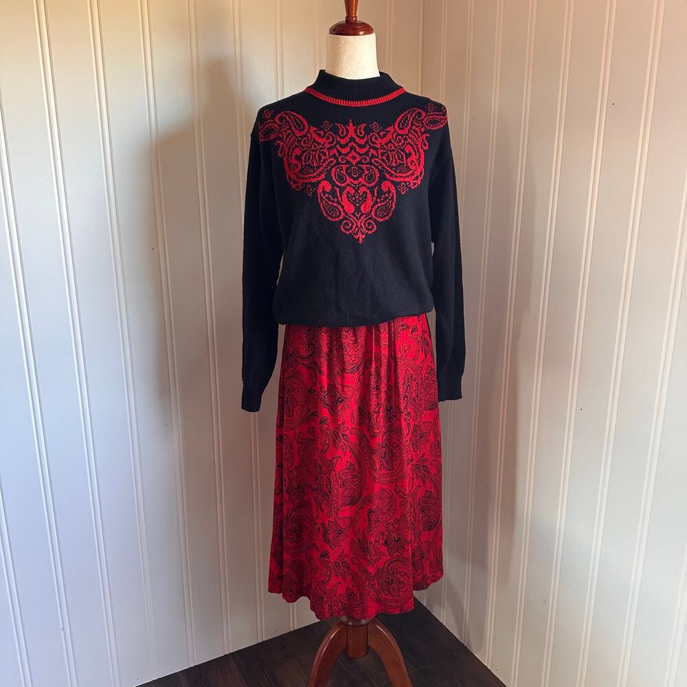 Vintage 90s Black Twee Skirt Set L